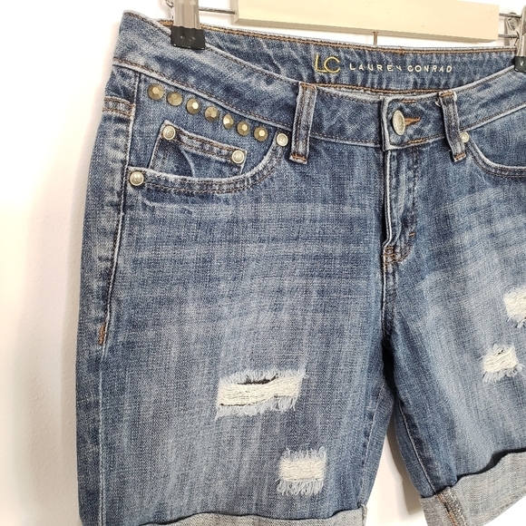 LC Lauren Conrad studded distressed denim shorts - Picture 2 of 6